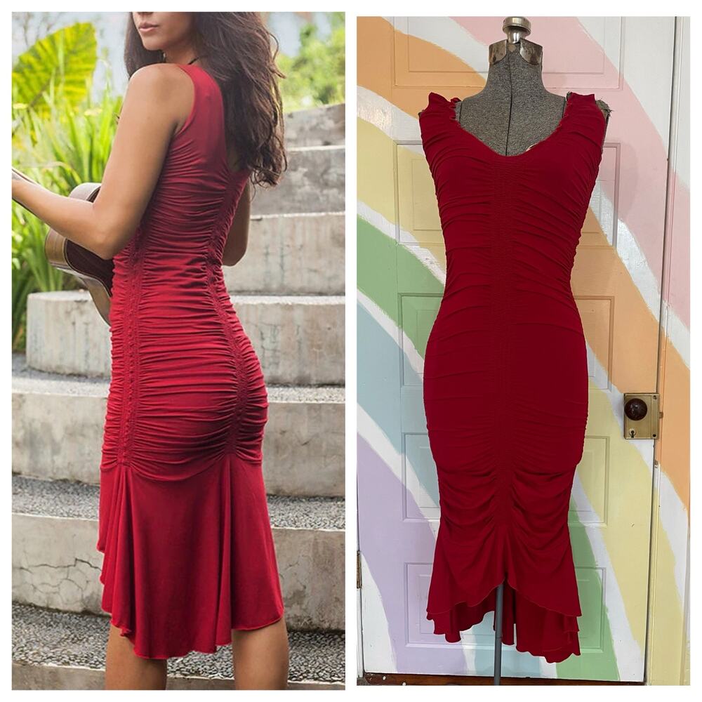Leom Designs Hati Hati Red Ruched Bodycon Mermaid Dress XS Bali